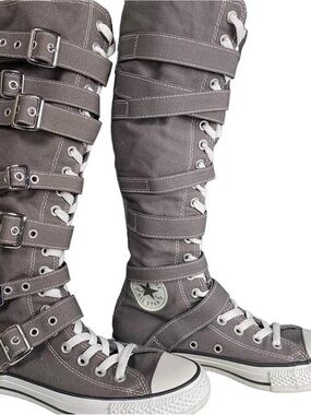 Converse Gray Lace-Up Knee-High Buckle Boots